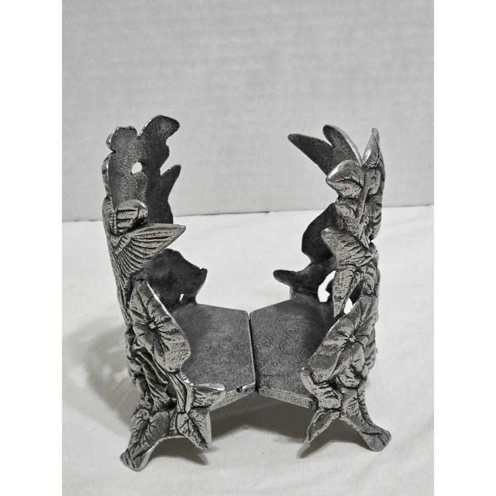 Hummingbird Silver Colored Pewter Metal Candle Holder 6